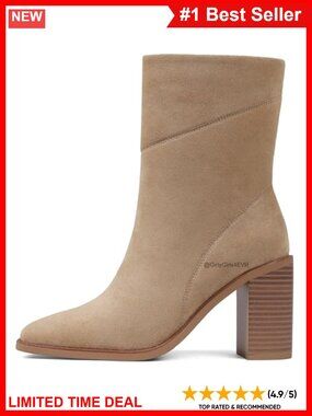 Suede Square Toe Ankle Boots Chunky Block Heel Side Zip